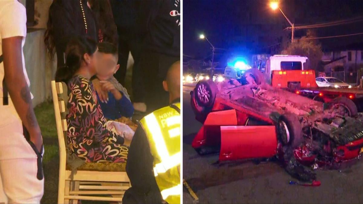 Two children among group miraculously unscathed when car flips over during Brighton Le Sands crash in Sydney’s south