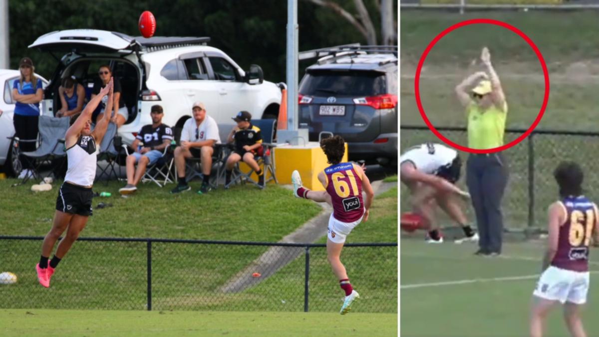VFL player Boyd Woodcock fools umpire into calling a touched behind against Brisbane